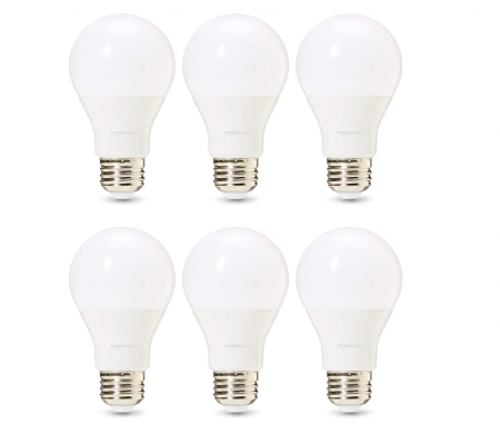 Corpuri iluminat - Set 6 becuri LED E27 Amazon Basics, echivalent 60W, 9 wați, alb cald