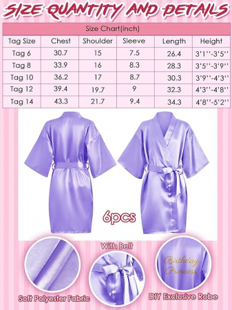 Set 6 halate de copii pentru petreceri spa BBTO, violet, 10 ani [2]