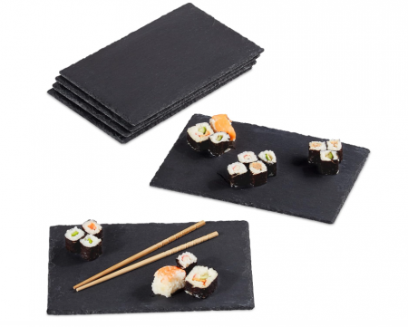 Set 6 platouri de servire din ardezie Relaxdays, 26 x 16 cm, dreptunghiulare, gri antracit [0]