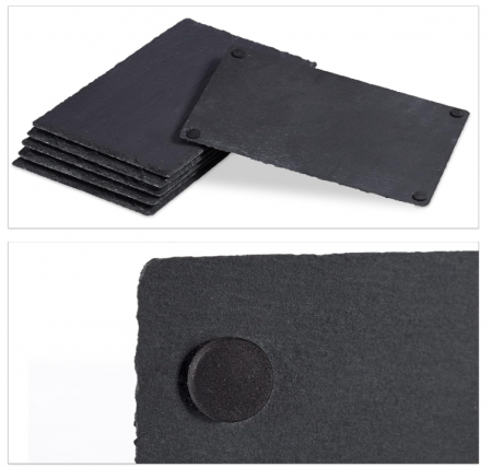 Set 6 platouri de servire din ardezie Relaxdays, 26 x 16 cm, dreptunghiulare, gri antracit [6]