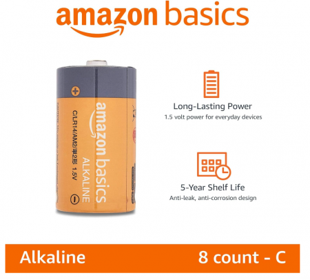 Set 8 baterii alcaline cu celule C Amazon Basics, 1.5V [1]
