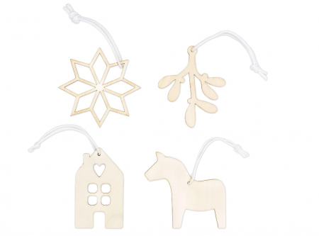 Decoratiuni, ornamente de Craciun - Set 8 ornamente din lemn pentru brad de craciun Papierdrachen