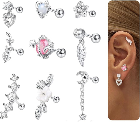 TOATE PRODUSELE - Set 9 cercei pentru femei CASSIECA, oțel inoxidabil