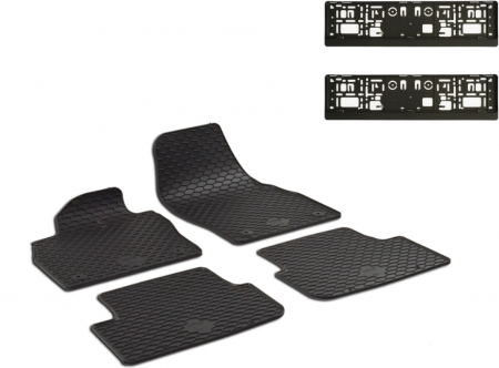 Auto Moto - Set Covorase Auto Cauciuc Umbrella Pentru Seat Ibiza (2017-), Arona (2017-), Volkswagen Polo (2017-), Audi A1 (2018-) + Suport Numar Inmatriculare Mega Drive Simplu Set 2 Buc