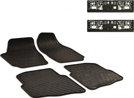 Auto Moto - Set Covorase Auto Cauciuc Umbrella Pentru Skoda Fabia (2000-2007) + Suport Numar Inmatriculare Mega Drive Simplu Set 2 Buc