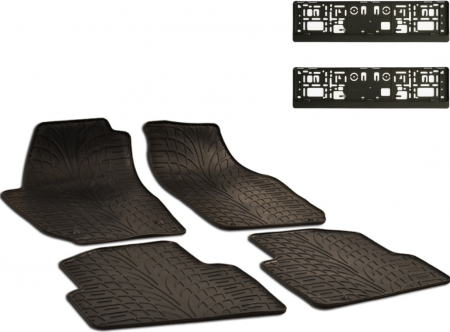 Auto Moto - Set Covorase Auto Cauciuc Umbrella Pentru Skoda Fabia Ii (2007-2014) + Suport Numar Inmatriculare Mega Drive Simplu Set 2 Buc