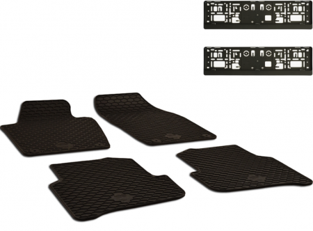 Auto Moto - Set Covorase Auto Cauciuc Umbrella Pentru Skoda Fabia III (2014-2021) + Suport Numar Inmatriculare Mega Drive Simplu Set 2 Buc