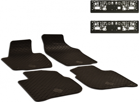 Auto Moto - Set Covorase Auto Cauciuc Umbrella Pentru Skoda Rapid (2012-), Seat Toledo (2012-) + Suport Numar Inmatriculare Mega Drive Simplu Set 2 Buc