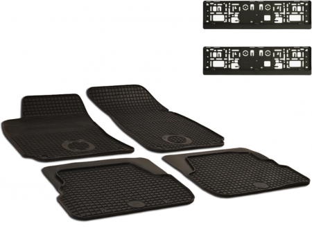 Auto Moto - Set Covorase Auto Cauciuc Umbrella Pentru Skoda Superb (2002-2008) + Suport Numar Inmatriculare Mega Drive Simplu Set 2 Buc