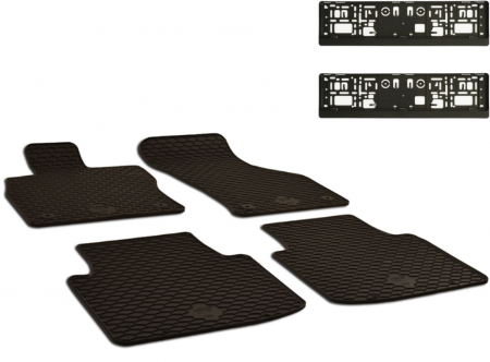 Auto Moto - Set Covorase Auto Cauciuc Umbrella Pentru Skoda Superb Iii (2015-). Superb Iv (2020-) + Suport Numar Inmatriculare Mega Drive Simplu Set 2 Buc