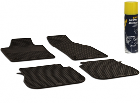 Auto Moto - Set Covorase Auto Cauciuc Umbrella Pentru Volkswagen Caddy (2003-2015)/(2015-2019) Sistem Fixare Oval + Spray Curatitor Bord Antistatic Cu Spuma Activa (Lamaie) 220 Ml Mannol