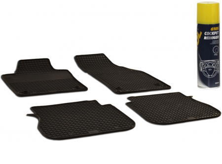 Auto Moto - Set Covorase Auto Cauciuc Umbrella Pentru Volkswagen Caddy (2003-2015)/(2015-2019) Sistem Fixare Rotund + Spray Curatitor Bord Antistatic Cu Spuma Activa (Lamaie) 220 Ml Mannol