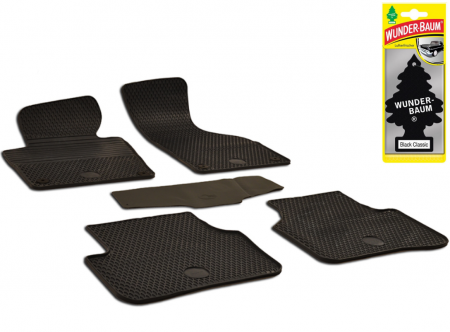 Auto Moto - Set Covorase Auto Cauciuc Umbrella Pentru Volkswagen Passat B6 (2005-2010).B7 (2011-2014). Cc (2008-2017) – 5Pcs + Odorizant Auto Bradut Wunder-Baum Black Ice
