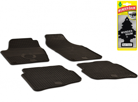 Auto Moto - Set Covorase Auto Cauciuc Umbrella Pentru Volkswagen Polo (2001-2009) + Odorizant Auto Bradut Wunder-Baum Black Ice