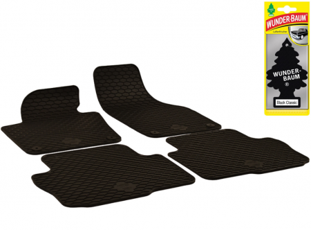 Auto Moto - Set Covorase Auto Cauciuc Umbrella Pentru Volkswagen Sharan (2010-) Seat Alhambra (2010-) + Odorizant Auto Bradut Wunder-Baum Black Ice