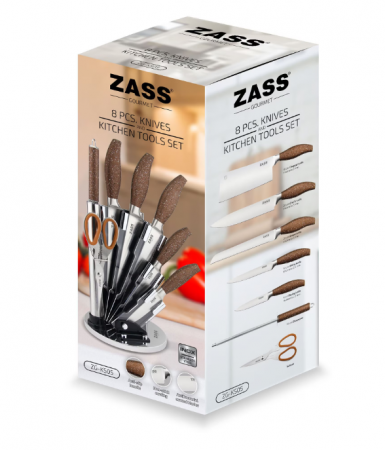 Set cutite 8 piese cu foarfeca, dispozitiv de ascutit si suport acrilic cu baza rotativa, Zass Gourmet ZG-KS 05 [4]