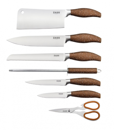 Set cutite 8 piese cu foarfeca, dispozitiv de ascutit si suport acrilic cu baza rotativa, Zass Gourmet ZG-KS 05 [1]