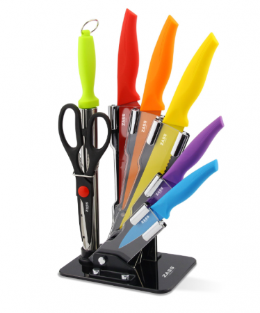 Set cutite 8 piese cu foarfeca, dispozitiv de ascutit si suport acrilic, Zass Gourmet ZG-KS 07, Multicolor [0]