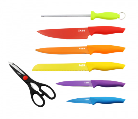 Set cutite 8 piese cu foarfeca, dispozitiv de ascutit si suport acrilic, Zass Gourmet ZG-KS 07, Multicolor [1]
