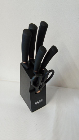 Set cutite de bucatarie 7 piese cu foarfeca si suport din lemn Zass Gourmet ZG-KS 03, Negru [1]