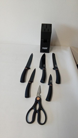 Set cutite de bucatarie 7 piese cu foarfeca si suport din lemn Zass Gourmet ZG-KS 03, Negru [2]
