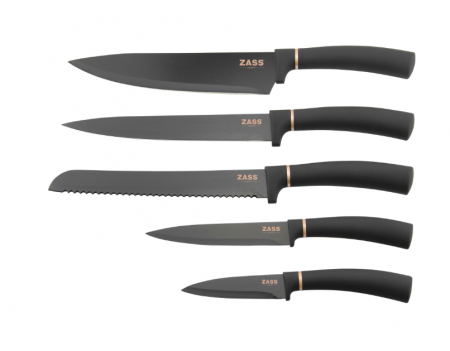 Set cutite de bucatarie 7 piese cu foarfeca si suport din lemn Zass Gourmet ZG-KS 03, Negru [4]