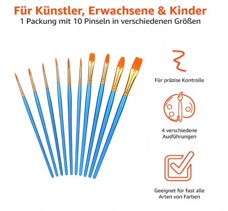 Set de 10 pensule Amazon Basics, pentru pictat, 10 dimensiuni [2]