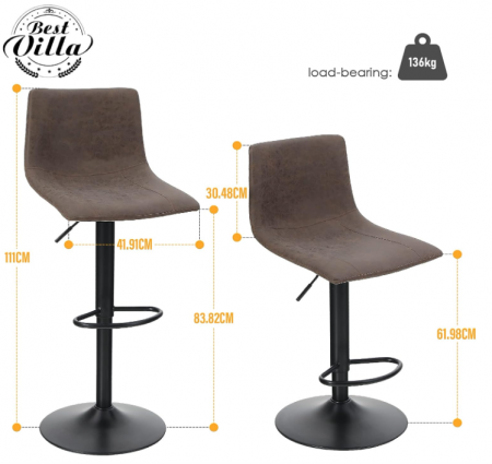 Set de 2 scaune de bar Best Villa, cu înălțime reglabilă, din piele artificială, până la 136 kg [6]
