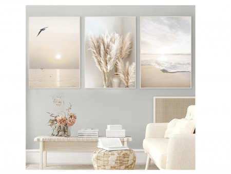 TOATE PRODUSELE - Set de 3 postere SWECOMZE fara rama pentru sufragerie/dormitor, (30 x 40 cm), bej