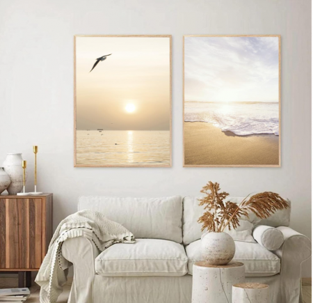 Set de 3 postere SWECOMZE fara rama pentru sufragerie/dormitor, (30 x 40 cm), bej [3]