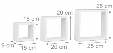 Set de 3 rafturi de perete Relaxdays Cube, Alb, 25 x 25 x 25 cm [4]