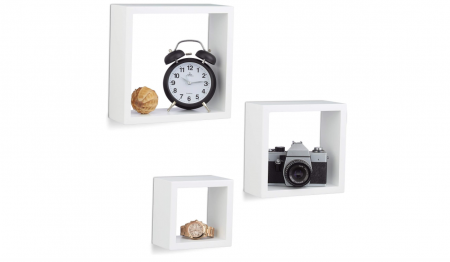 Set de 3 rafturi de perete Relaxdays Cube, Alb, 25 x 25 x 25 cm [0]
