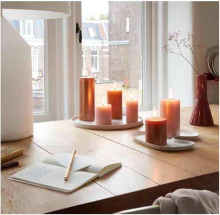 Set de 5 lumanari rustice tip bloc Bolsius Rustic Pillar, Cozy Coppers, fara parfum [3]