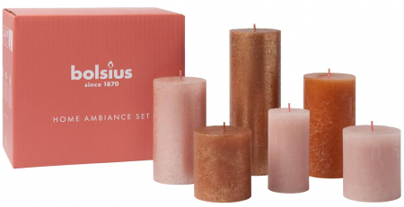 Set de 5 lumanari rustice tip bloc Bolsius Rustic Pillar, Cozy Coppers, fara parfum [5]