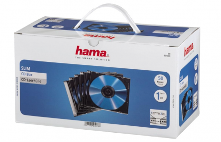 Set de 50 Carcase pentru CD/DVD Hama Slim, Transparent/Negru [0]