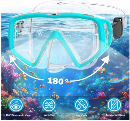 Set de scufundari pentru adulti JEMULICE, ochelari + tub snorkeling, albastru [4]