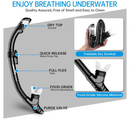 Set de scufundari pentru adulti JEMULICE, ochelari + tub snorkeling, negru [9]