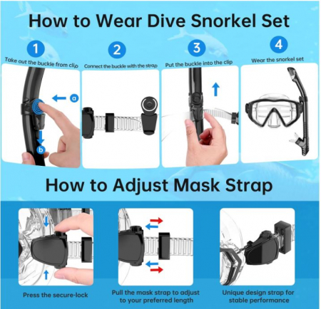 Set de scufundari pentru adulti JEMULICE, ochelari + tub snorkeling, negru [11]