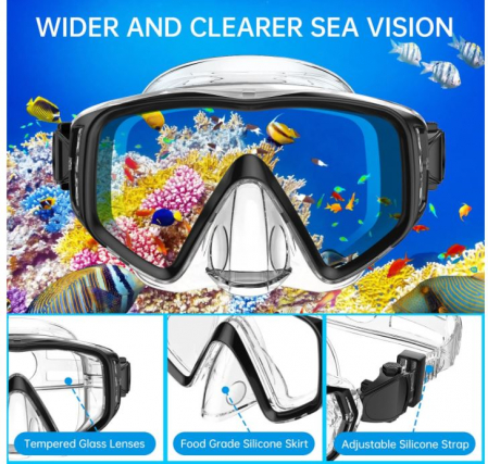 Set de scufundari pentru adulti JEMULICE, ochelari + tub snorkeling, negru [7]