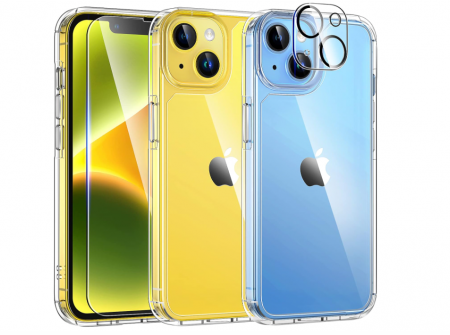 Telefoane Mobile & accesorii - Set husa + 2x folii protectie sticla securizata + 2x protectie lentile camera TAURI pentru iPhone 14 Plus