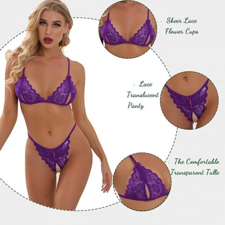 Set lenjerie sexy pentru femei Heekpek, violet, S-M [5]