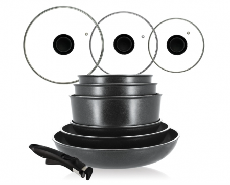 Bucatarie & Servire - Set MENASTYL de 2 tigăi 24/28 cm + 3 cratițe 16/18/20 cm + 3 capace 20/24/28 cm + 1 mâner detașabil