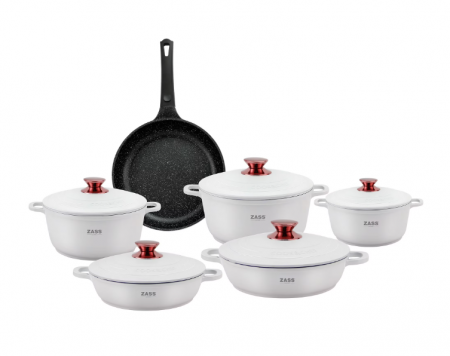 Produse RESIGILATE Zass, Sero si Trisa - Set oale de inalta calitate din aluminiu 11 piese Zass Gourmet Berlin ZG-ACS 01, Alb