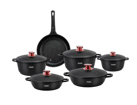 Produse RESIGILATE Zass, Sero si Trisa - Set oale de inalta calitate din aluminiu 11 piese Zass Gourmet Berlin ZG-ACS 01, Negru