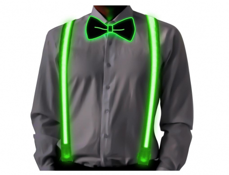 TOATE PRODUSELE - Set papion cu lumina LED si bretele Ainiv, verde