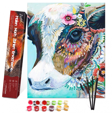 Seturi Pictura - Set pictura pe numere, Vacuta cu flori 40x50 cm