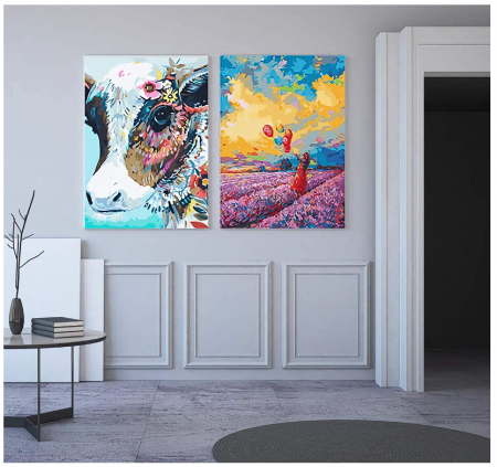 Set pictura pe numere, Vacuta cu flori 40x50 cm [6]