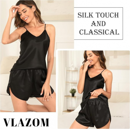 Set pijamale cu maneca scurta pentru femei Vlazom, 2 piese, negru, L [2]
