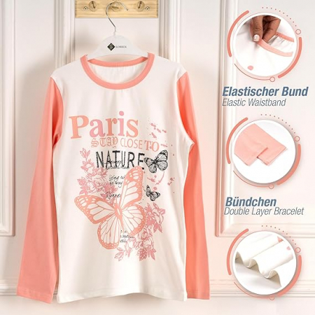 Set pijamale cu mânecă lungă LOREZA pentru fete din bumbac din două piese [5]