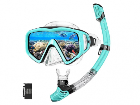 Piscine si accesorii - Set snorkeling Fuqiduo pentru adulți cu ochelari anti-aburire si tub
